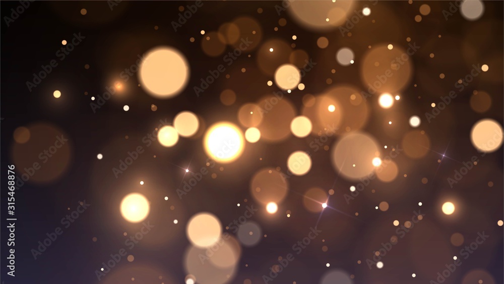 Vector background with golden bokeh dust, blur effect, sparks