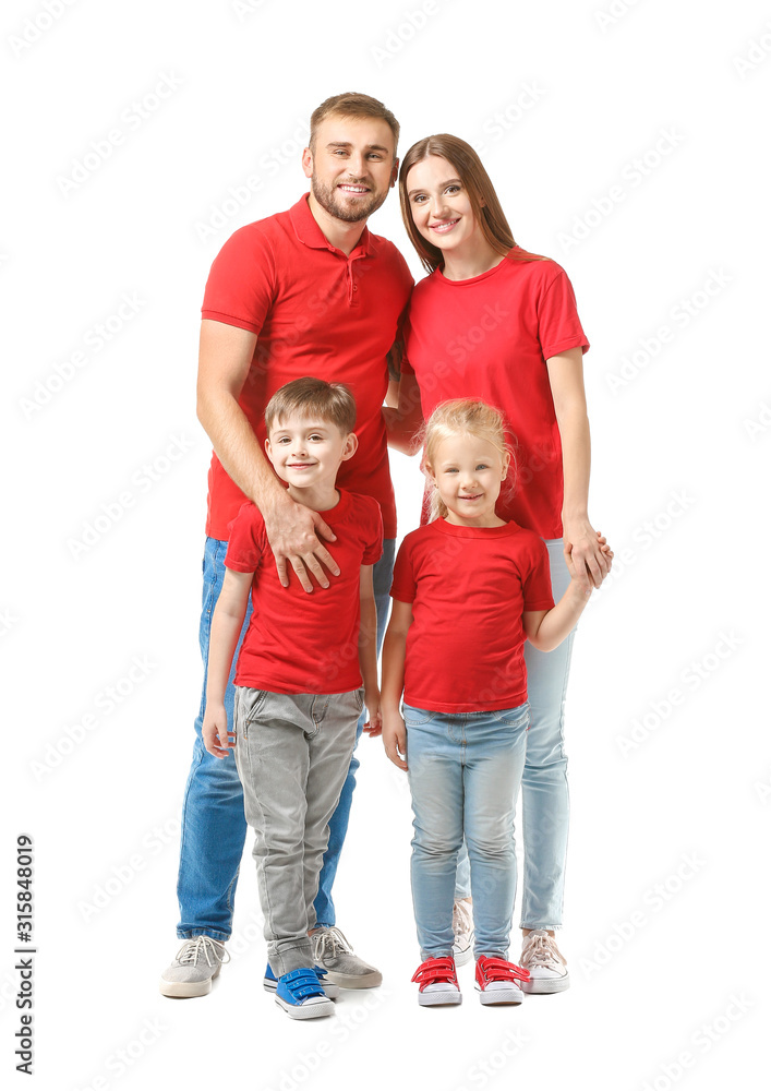 Portrait of happy family on white background