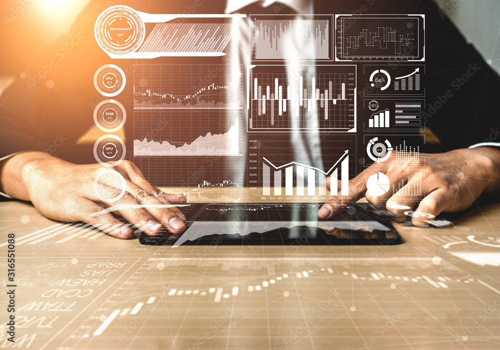 Big Data Technology for Business Finance Analytic Concept. Modern graphic interface shows massive in