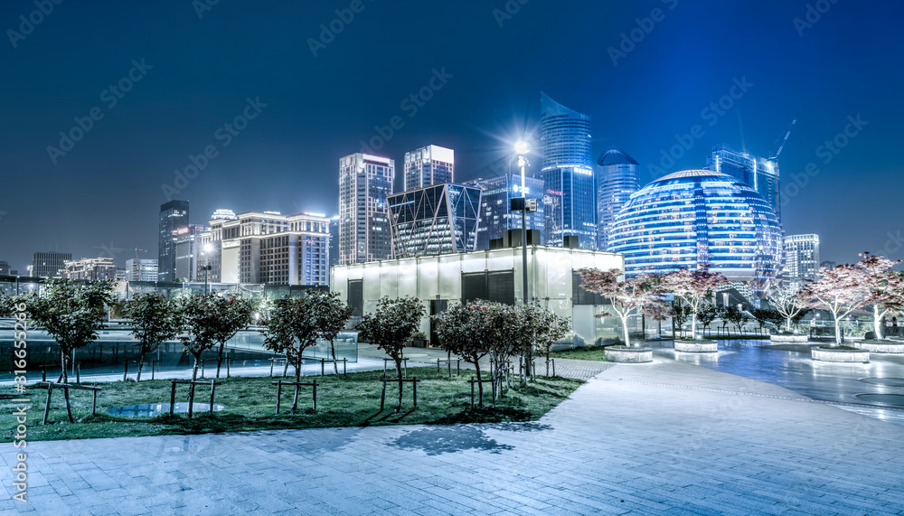 杭州金融区建筑景观和城市天际线夜景……