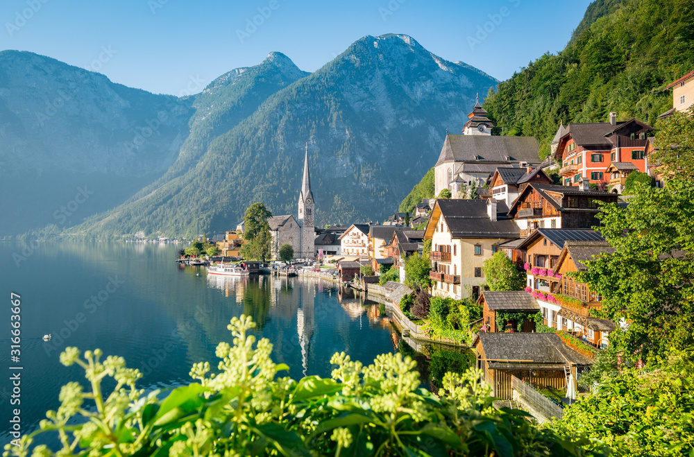 Classic view of Hallstatt in summer, Austria