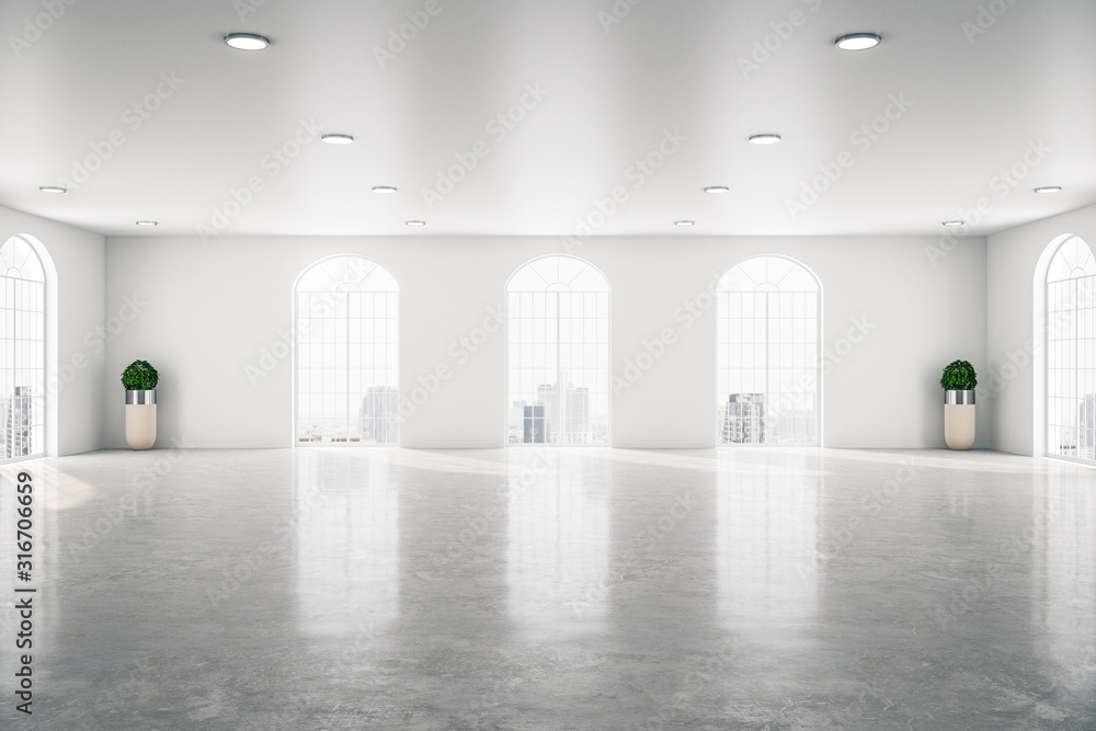 Minimalistic gallery interior with window