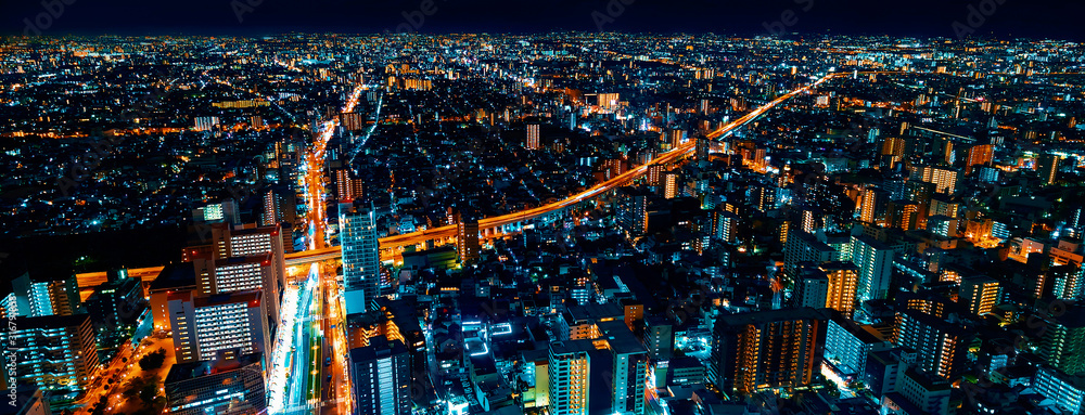 Aerial view of the Osaka cityscape at night