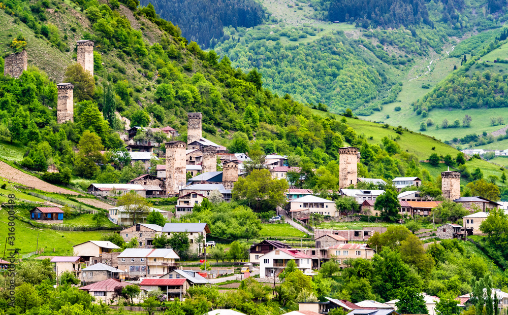 Mestia town in Upper Svaneti, Georgia