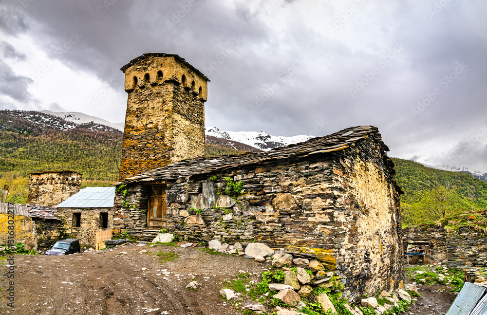 Svan tower in Ushguli village - Upper Svaneti, Georgia