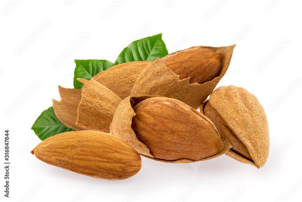 Almond nuts isolated on white background