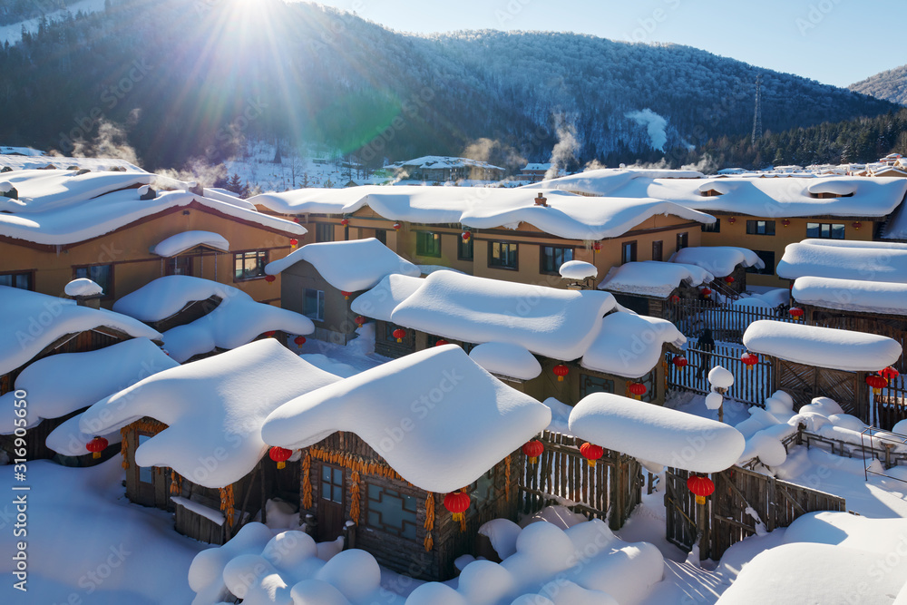 中国雪乡美丽的雪景。