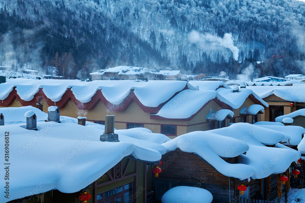 中国雪乡美丽的雪景。