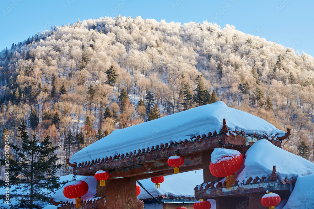 中国雪乡美丽的雪景。