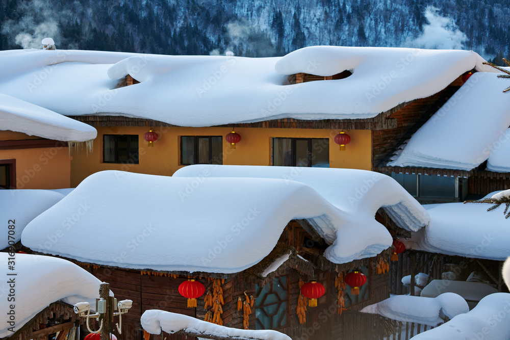 中国雪乡美丽的雪景。