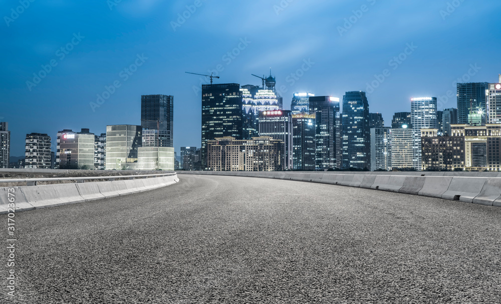 杭州建筑景观的城市道路和夜景……