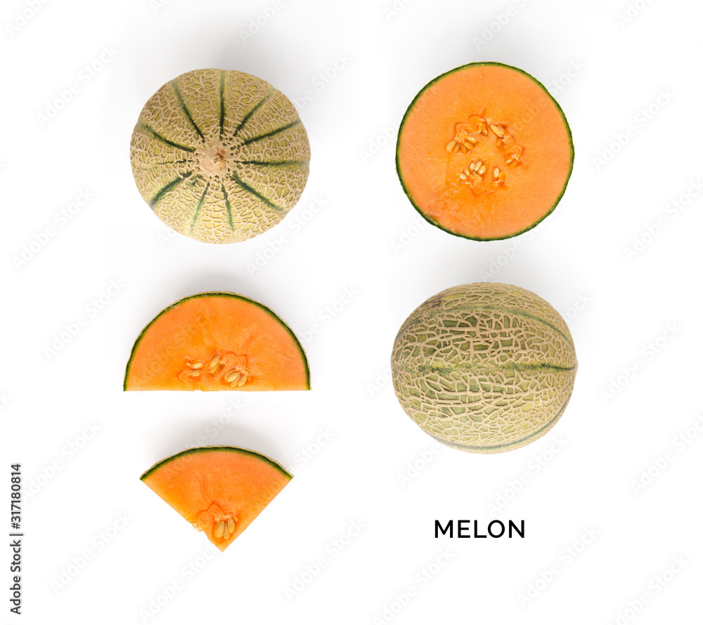 Creative layout made of melon. Flat lay. Food concept. Melon on white background.