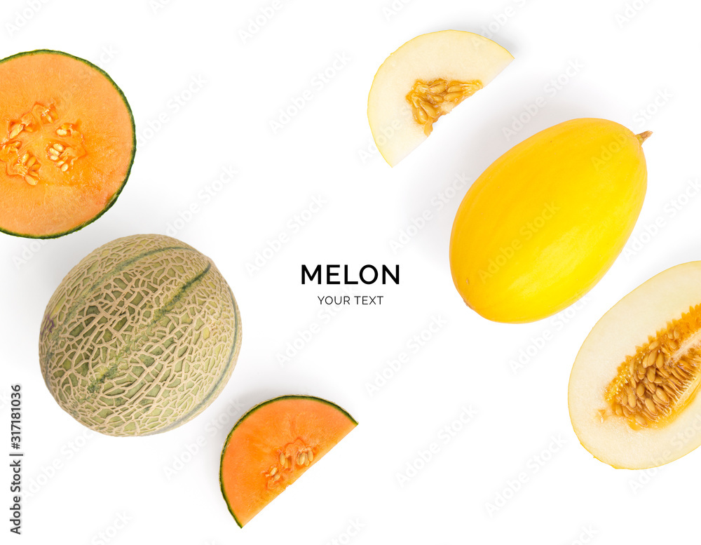 Creative layout made of melon. Flat lay. Food concept. Melon on the white background.