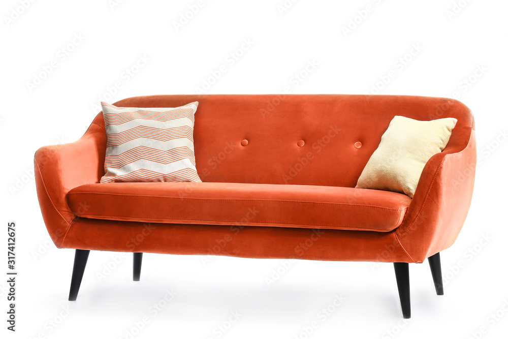 Modern sofa on white background