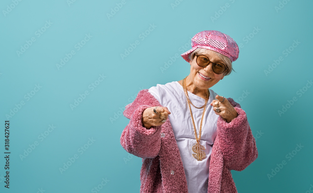 senior woman on color background