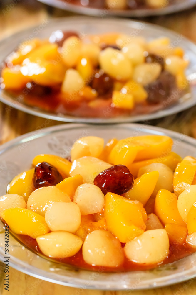 Slices of delicious fruit on the plate.