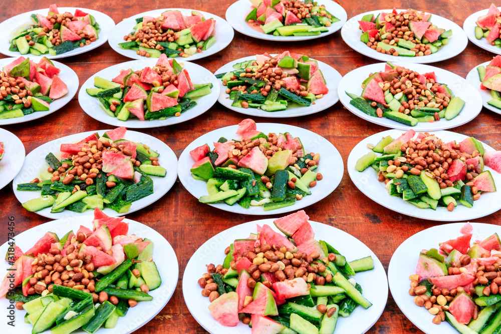 Red radish and peanut with cucumber cold dish,Chinese food.