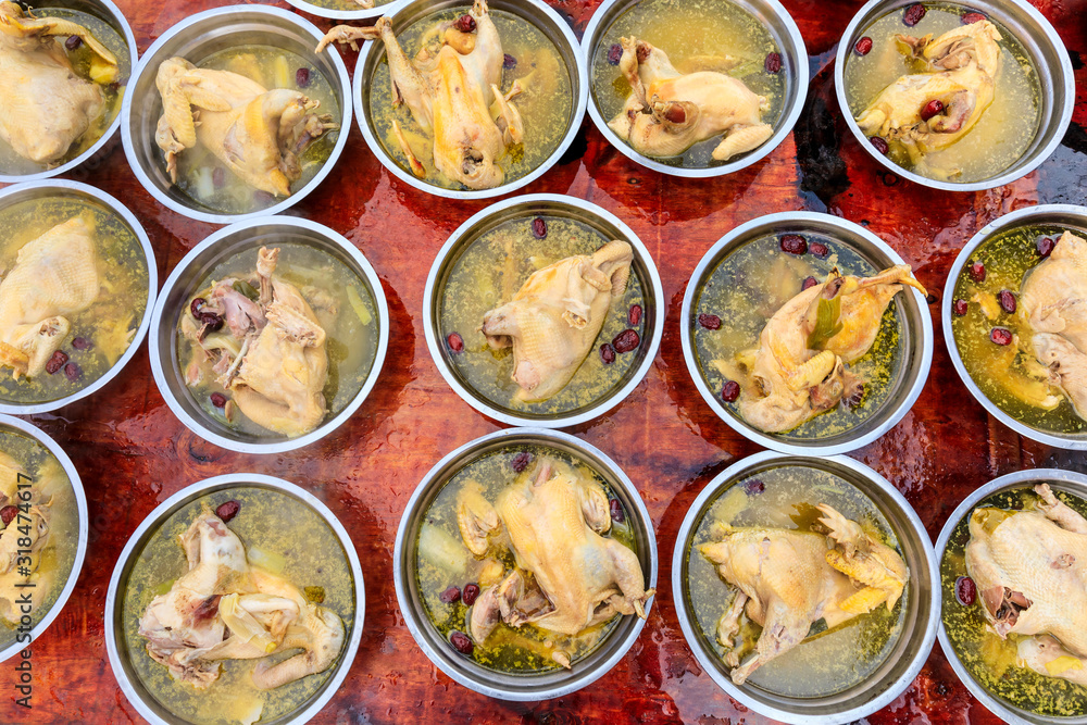 Delicious boiled chicken,Chinese food,top view.