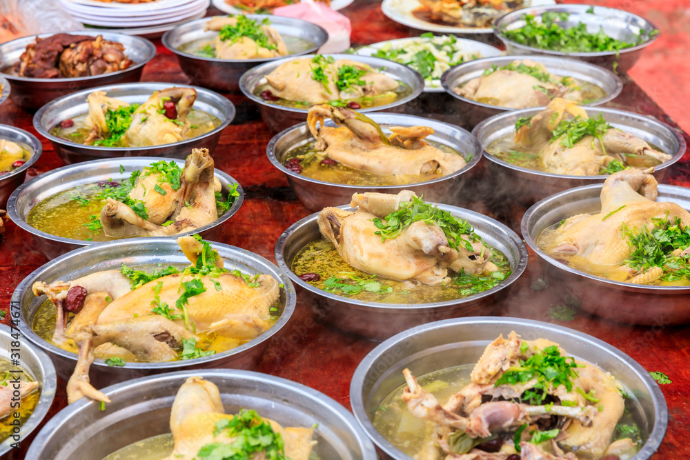 Delicious boiled chicken in bowl.Chinese food.