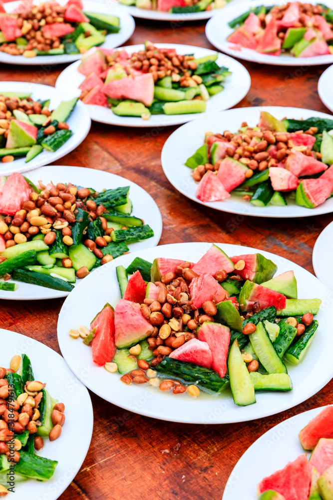 Red radish and peanut with cucumber cold dish,Chinese food.