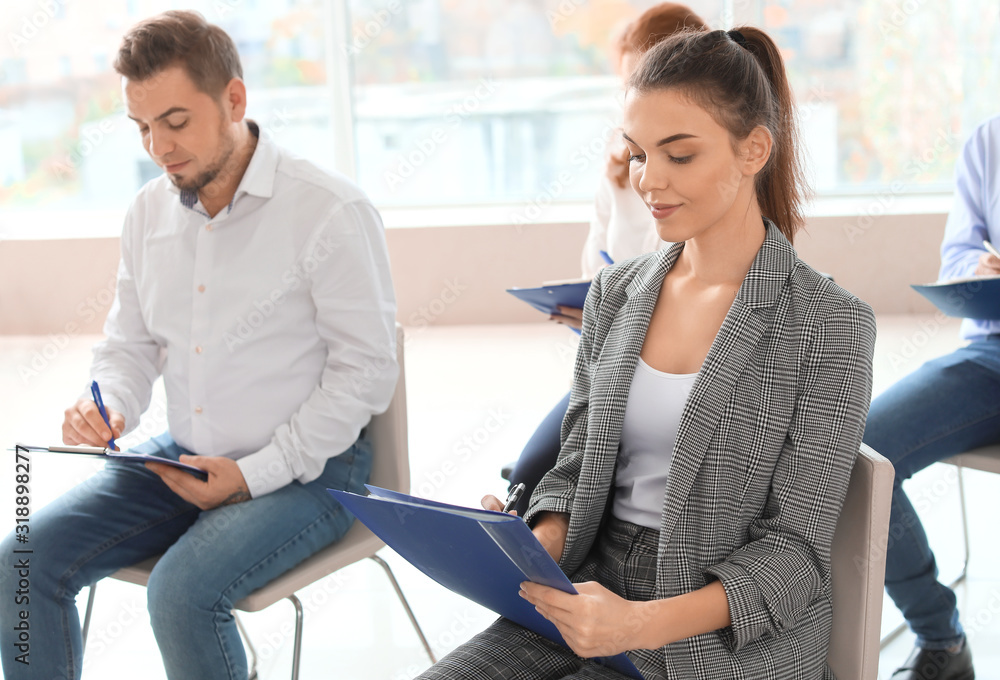 Businesswoman during training in office