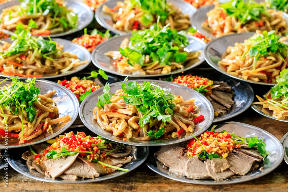 Delicious pork ears snack cold dish,the ingredients are chili and garlic with coriander.Chinese food