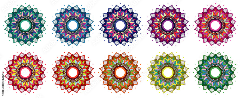 Mandala patterns in many colors