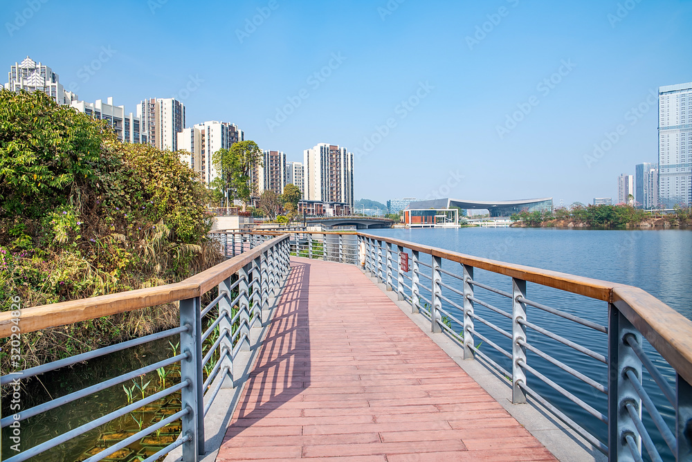 Landscape of Fenghuang Lake Park, Nansha District, Guangzhou, China