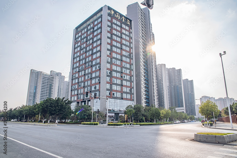 Guangzhou city high-rise buildings and empty pavement