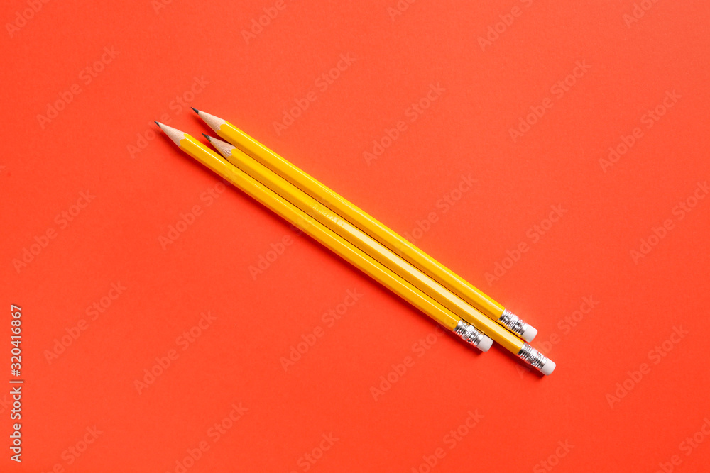 Ordinary pencils on color background