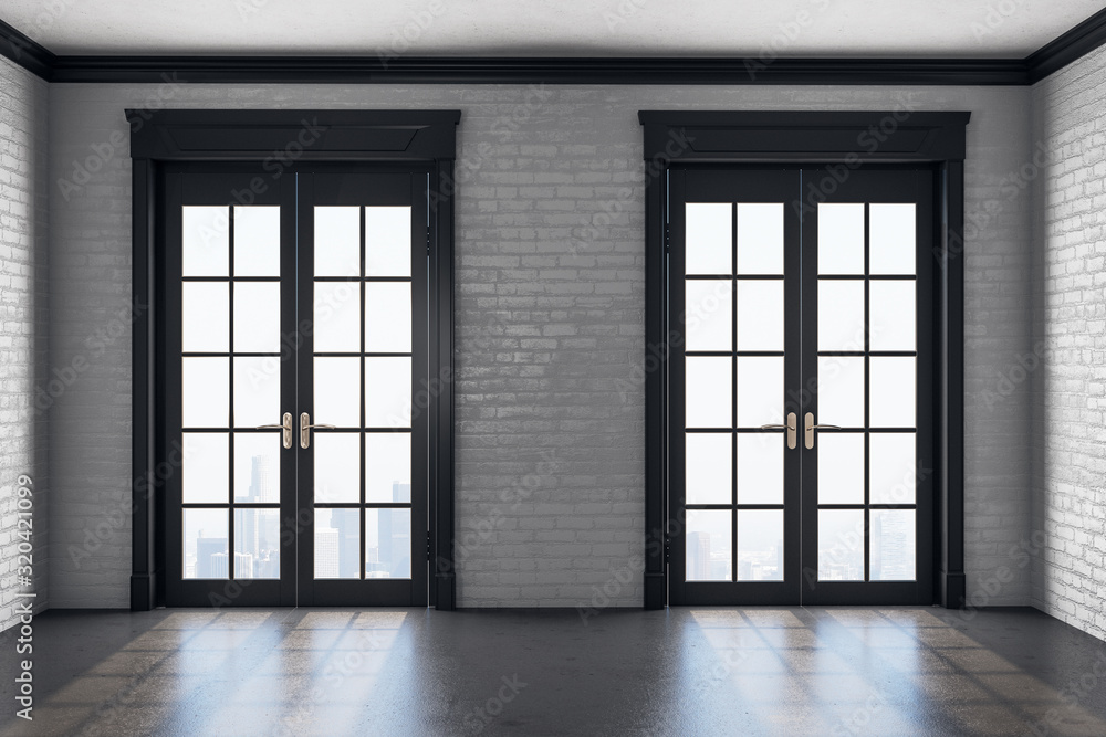 Two wooden door in classic interior