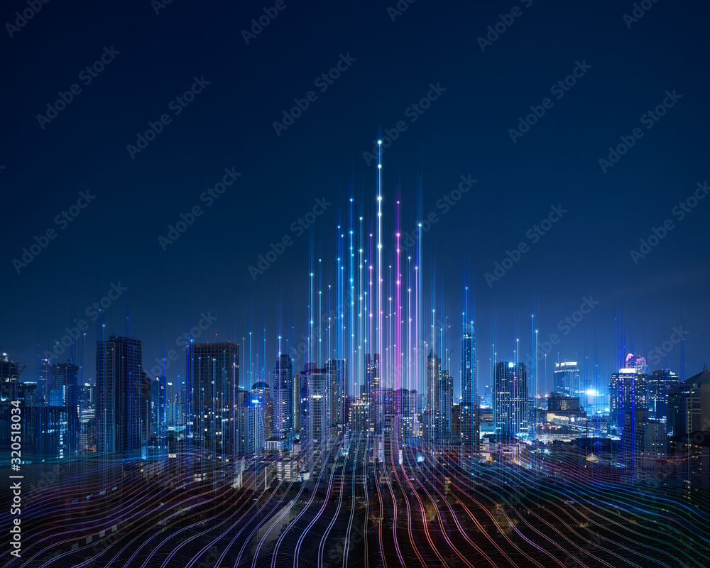 Smart city and abstract dot point connect with gradient line