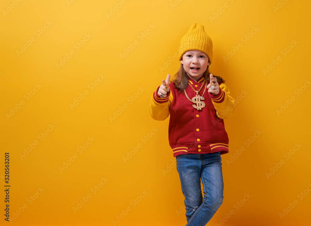 Kid on bright color background.