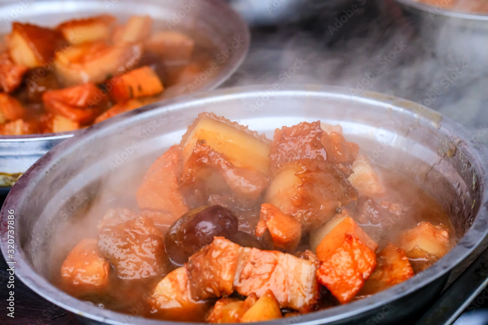 Pork braised in brown sauce, braised pork.chinese traditional cuisine.