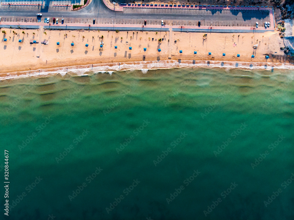 Flamingo beach in Ras Al Khaimah, UAE aerial view