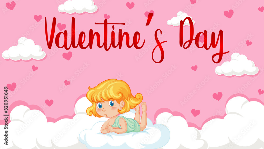 Valentine theme with cupid in pink sky