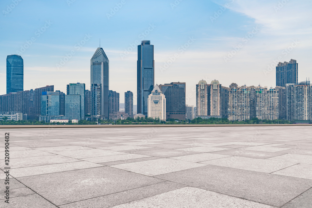 Road surface and Nanchang City Skyline..