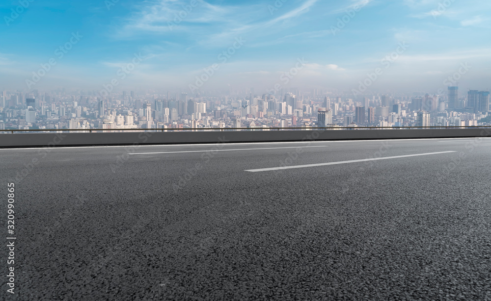 Road surface and Nanchang City Skyline..