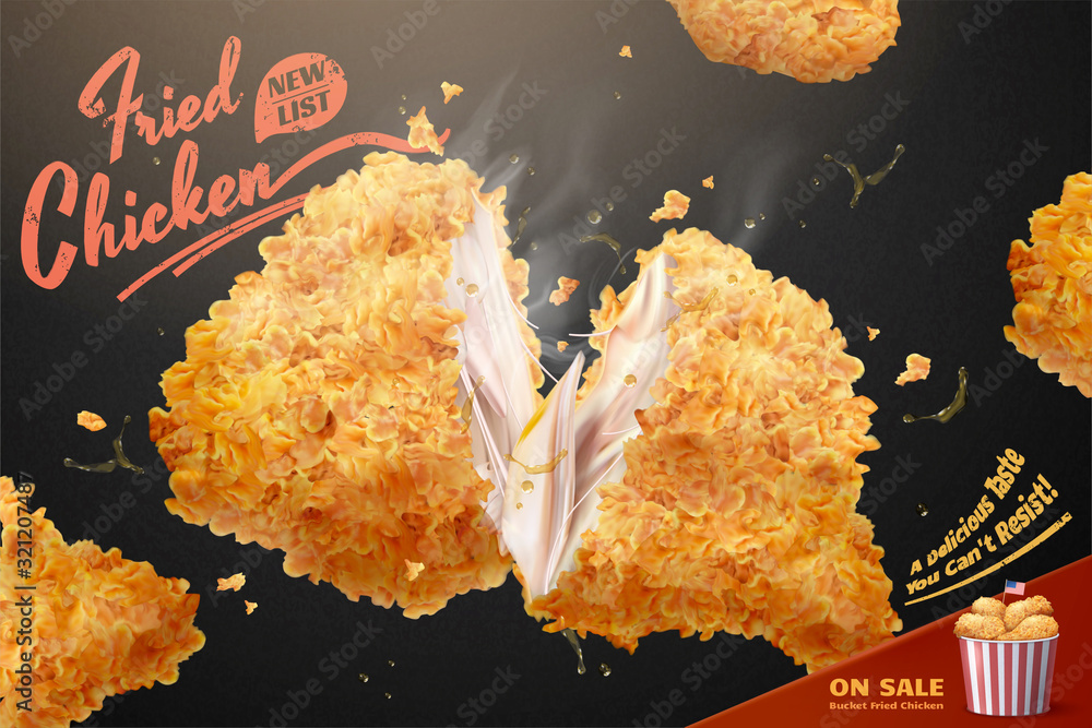 Yummy fired chicken bucket ads