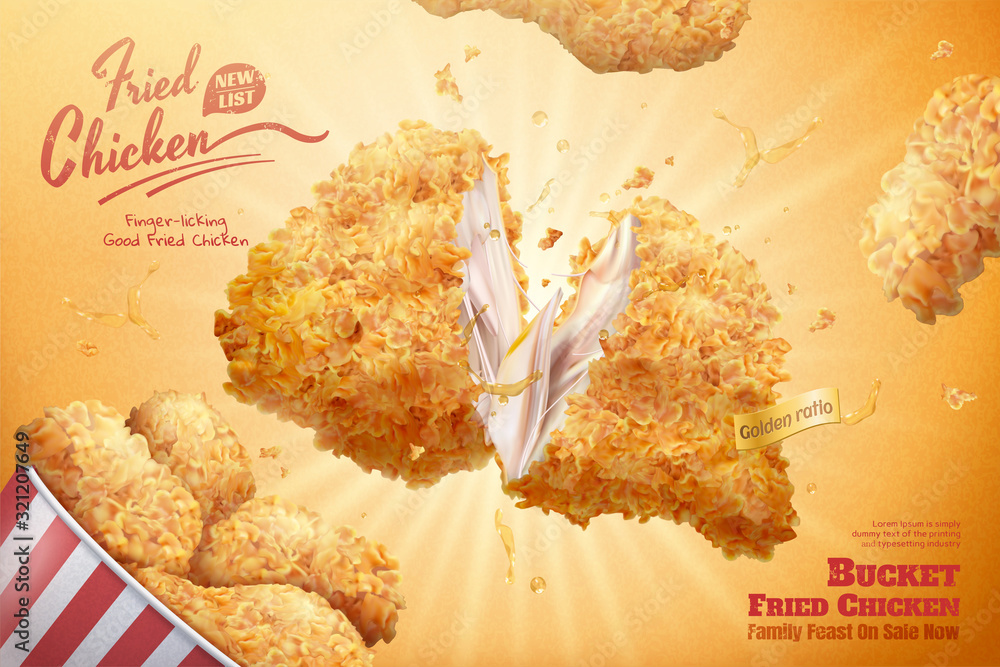 Yummy fired chicken bucket ads