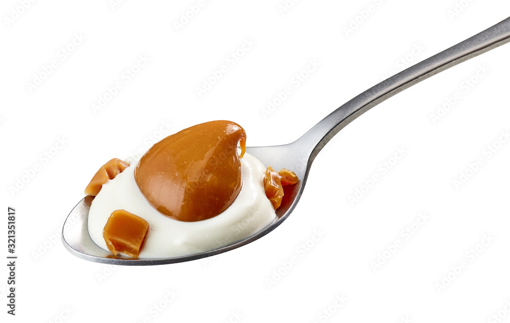 spoon of yogurt and soft caramel