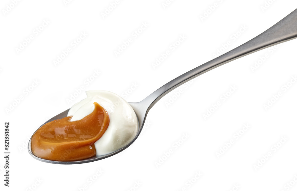 spoon of yogurt and soft caramel