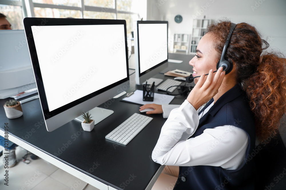 Technical support agent working in office