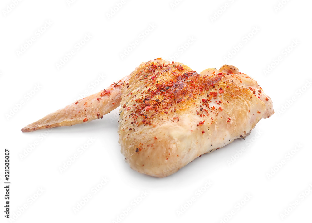 Cooked chicken wing on white background