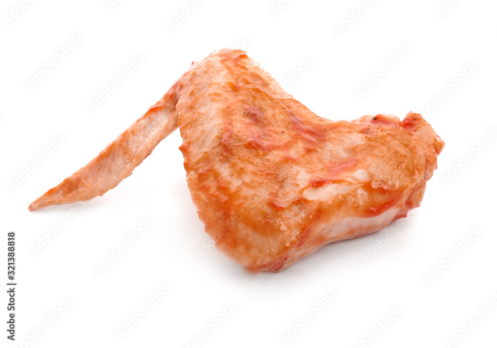 Cooked chicken wing on white background