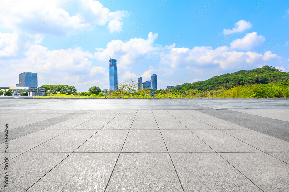 Empty square floor and Shenzhen city architectural scenery,China.