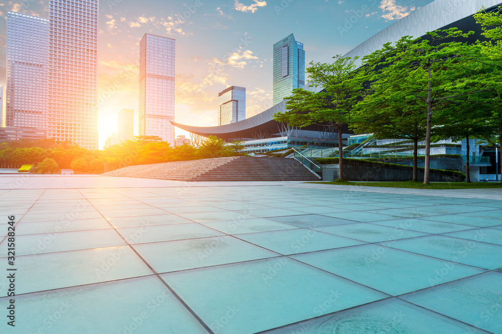 Empty square floor and Shenzhen city architectural scenery,China.