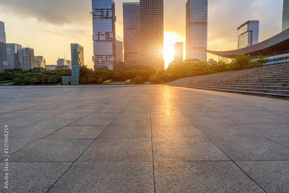 Empty square floor and Shenzhen city architectural scenery,China.