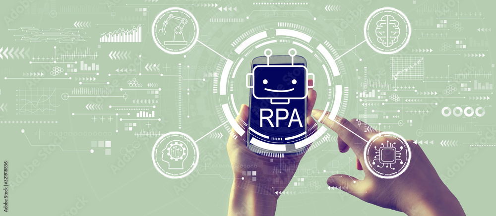 Robotic process automation concept with person holding a white smartphone