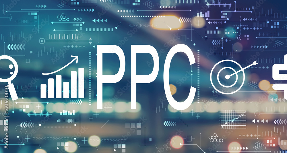 PPC - Pay per click concept with blurred city abstract lights background